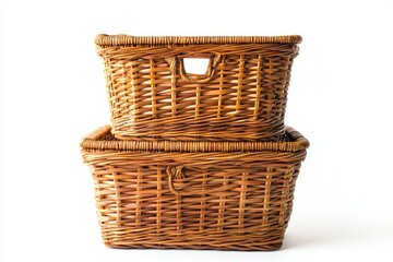 Obraz premium Two Stacked Wicker Baskets: A Rustic and Stylish Storage Solution for Home Decor