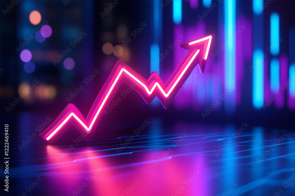 Poster a neon graph with an arrow pointing upwards