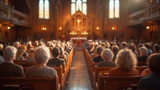A warm and inviting image of a church service with a congregation singing hymns together, evoking a sense of community, worship, and togetherness