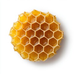 Fresh Honeycomb with Golden Honey Dripping on White Background