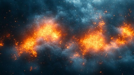 Fototapeta premium Dramatic Fiery Clouds and Sparks Amidst a Dark Cosmic Background