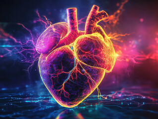 AI monitoring stress through heart rate variability and biometric data analysis with a digital representation of the human heart