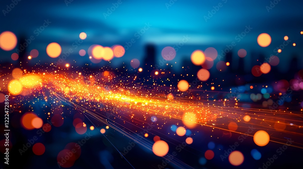 Poster vibrant abstract background with light trails and bokeh effects