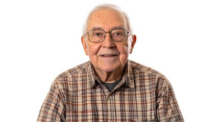 Portrait of a Smiling Senior Man Wearing Glasses Plaid Shirt