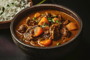A delicious bowl of hearty goat curry soup from Jamaica.