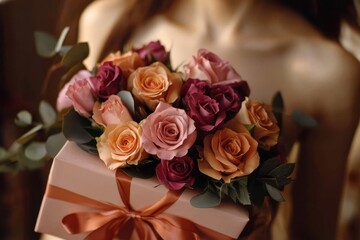 Fototapeta premium Celebrating friendship with a girl's floral surprise.