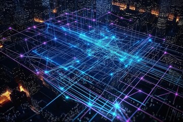 Obraz premium The fusion of technology and urban life in a vibrant metropolis.