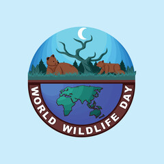 Wildlife Day with Globe and Animals Colorful Vector