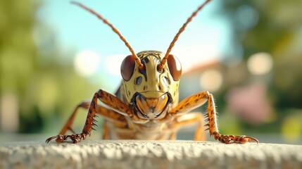 Close-Up of an Intricate Grasshopper on a Sunny Day Outdoors