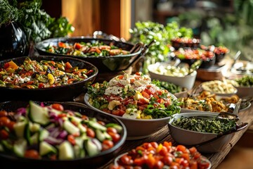 Fototapeta premium A vibrant buffet featuring a variety of fresh salads.