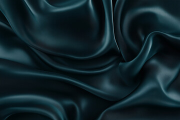 Obraz premium Dark teal green silk satin. Shiny smooth fabric. Soft folds. Luxury background with space for design. web banner. Flat lay, top view table