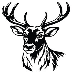 Fototapeta premium Intricate black and white deer head illustration with tribal 