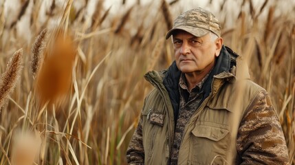 Elderly Farmer in Autumn Field