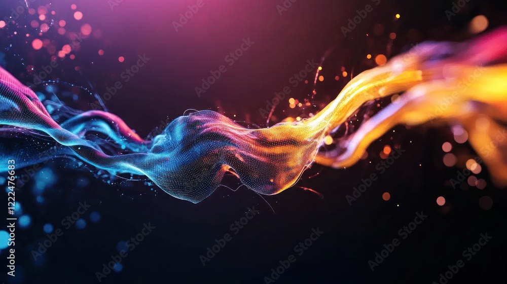 Poster vibrant abstract flowing waves with colorful light effects
