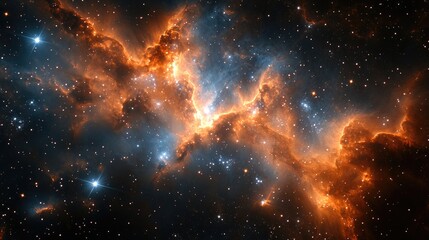 Fototapeta premium Vibrant Orange and Blue Nebula in Deep Space with Scattered Stars