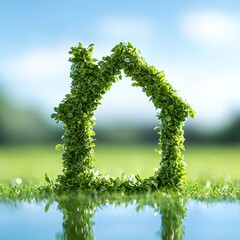 Obraz premium Green House Shape Made from Fresh Leaves in Lush Nature Environment