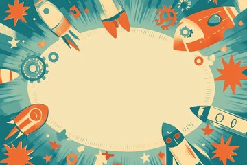 Vintage Space Rocket Blast Off Background Design with Copy Space