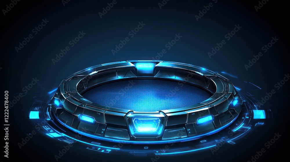 Poster futuristic digital platform with neon lights and high-tech elements