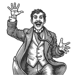 Crazy Excited Man engraving raster illustration