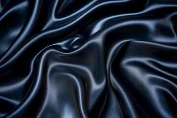 Fototapeta premium Navy blue silk satin. Silky shiny fabric. Dark luxury background with space for design. Banner. Wide. Long. Panoramic