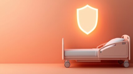 Glowing Concept of Hospital Bed and Shield Symbol