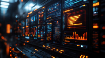 Obraz premium Futuristic Data Center with High-Tech Digital Interfaces and Analytics