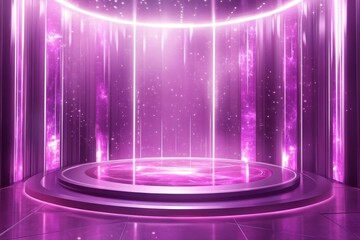 Futuristic Purple Stage with Glowing Lights and Circular Platform