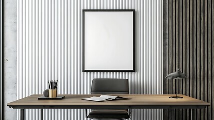 A blank poster frame on the wall of an office