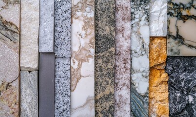 Fototapeta premium Variety of Stone Textures Including Gravel, Concrete, and Marble, Showcasing Natural and Processed Rock Materials for Architectural Designs and Construction Projects, Generative AI