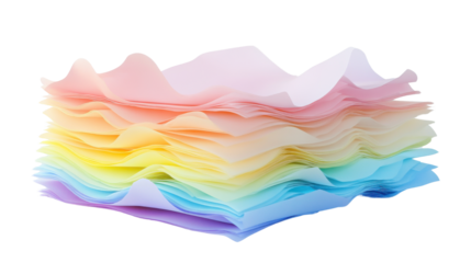 Stack of neatly folded paper sheets arranged in a structured manner on a plain surface.