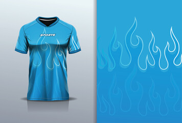 Sport jersey design template mockup flame fire line star pattern for football soccer, running, esports, blue ice color © Nimpuna O