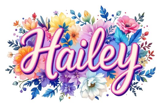Floral Hailey Name Design Watercolor Art Print