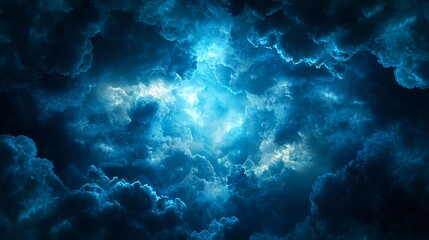 Fototapeta premium Dramatic Blue Sky with Dark Clouds and Bright Light in Background