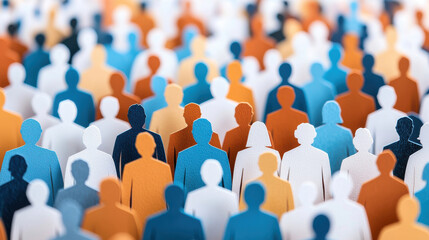 A diverse crowd of paper figures in various colors representing unity and diversity.