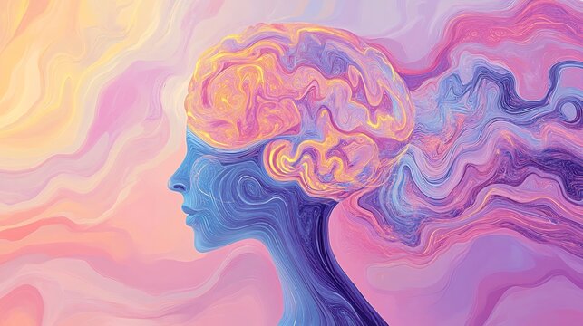 Artistic rendering of brain waves fused with neuroplastic dynamics that illustrate the equilibrium of psychological balance and neural harmony