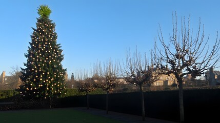 Obraz premium Magnificent Decorated Christmas Tree in Park Setting