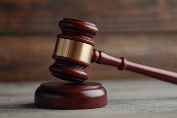 Striking Gavel in Courtroom Scene Symbolizes Justice and Authority