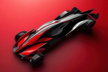 dynamic 3d rendered f1 racing car logo in metallic red and black, sleek aerodynamic design with jet-inspired elements