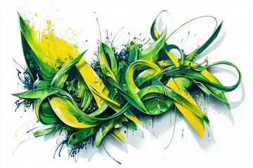 Vivid green graffiti with dynamic flowing style. Neural network AI generated