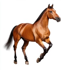 Obraz premium Majestic Brown Horse Galloping Gracefully Against White Background