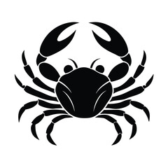 Silhouette of a crab with claws, detailed black vector illustration of marine crustacean for seafood, ocean life, and nautical design