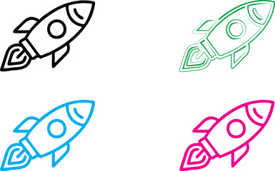 Simple rocket icons, minimalist spacecraft designs, colorful outline drawings, cartoon space shuttles, flat vector illustrations, vibrant primary colors, retro futuristic symbols, clean geometric shap