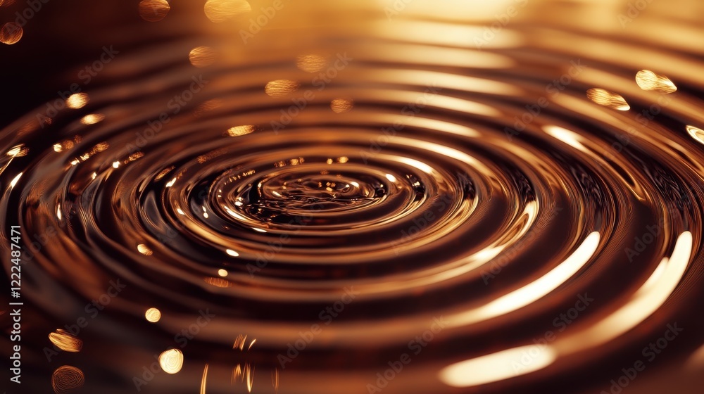 Aufkleber abstract golden liquid surface with concentric ripples and bokeh lights.