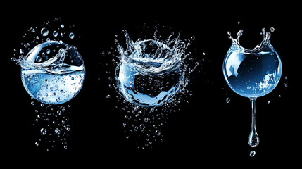 Water background, air bubbles on black backdrop with aqua spheres. Save planet resources and ecology protection concept with liquid mercury balls or drops, Realistic 3d vector template for advertising