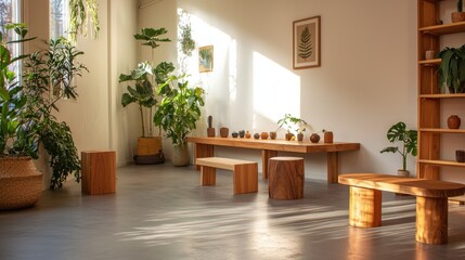 Relaxing interior design cozy room natural light minimalist aesthetic indoor plants serene environment