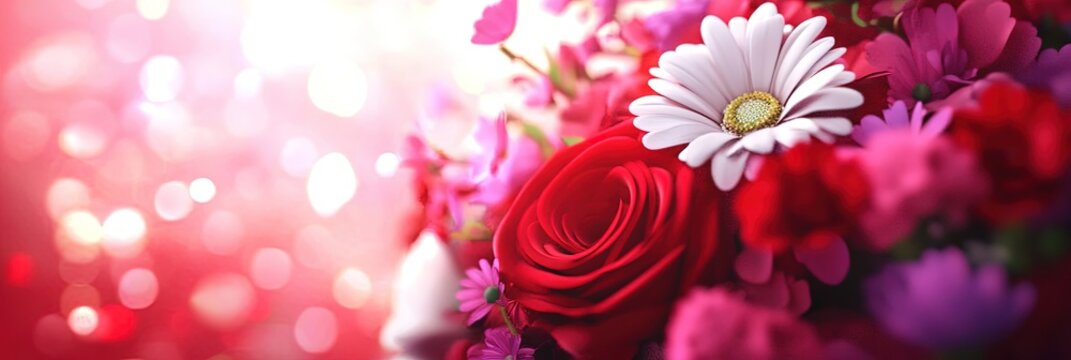 2D animation bouquet of patriotic flowers, solid background red white bluw