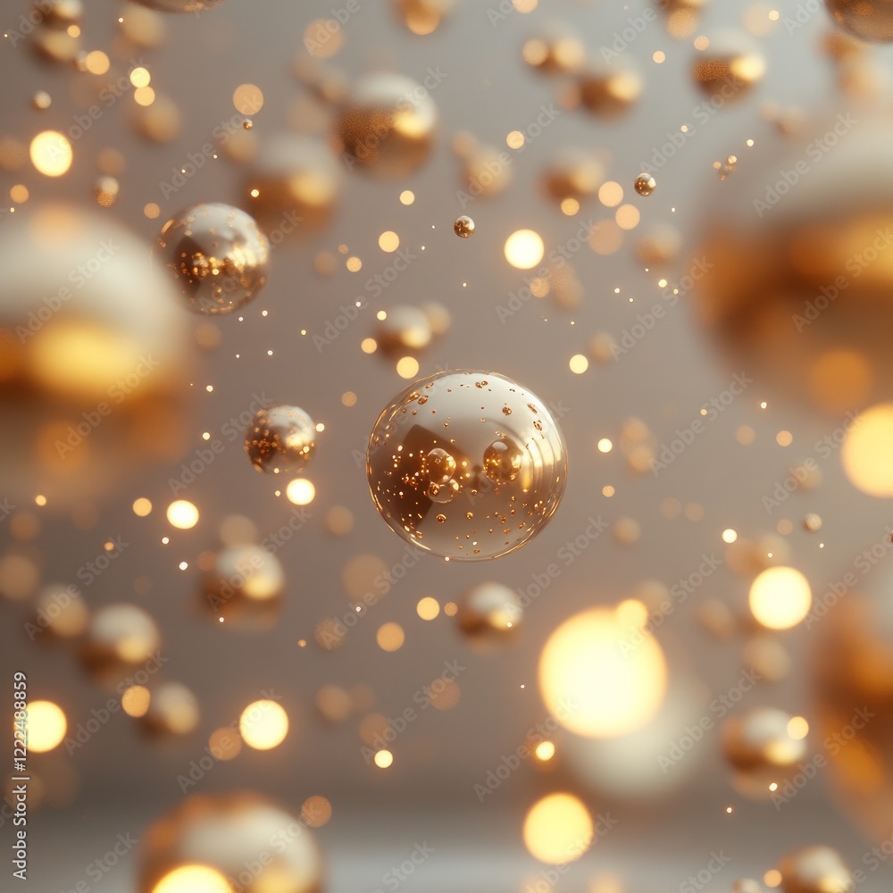 Poster scattered glowing golden spheres creating an abstract pattern on a minimalist backdrop