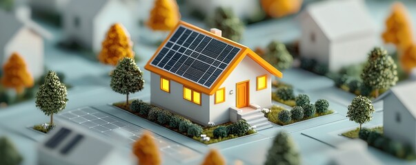 Exploring sustainable living solar-powered home urban neighborhood 3d model modern environment aerial view eco-friendly concept