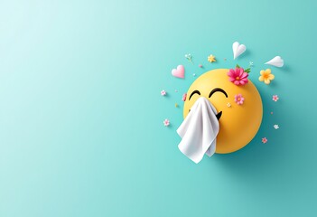 Happy Smiley Face with Tissue and Flowers Spring Allergy Image