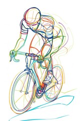 Fototapeta premium Line drawing cycling player art colorful doodle.